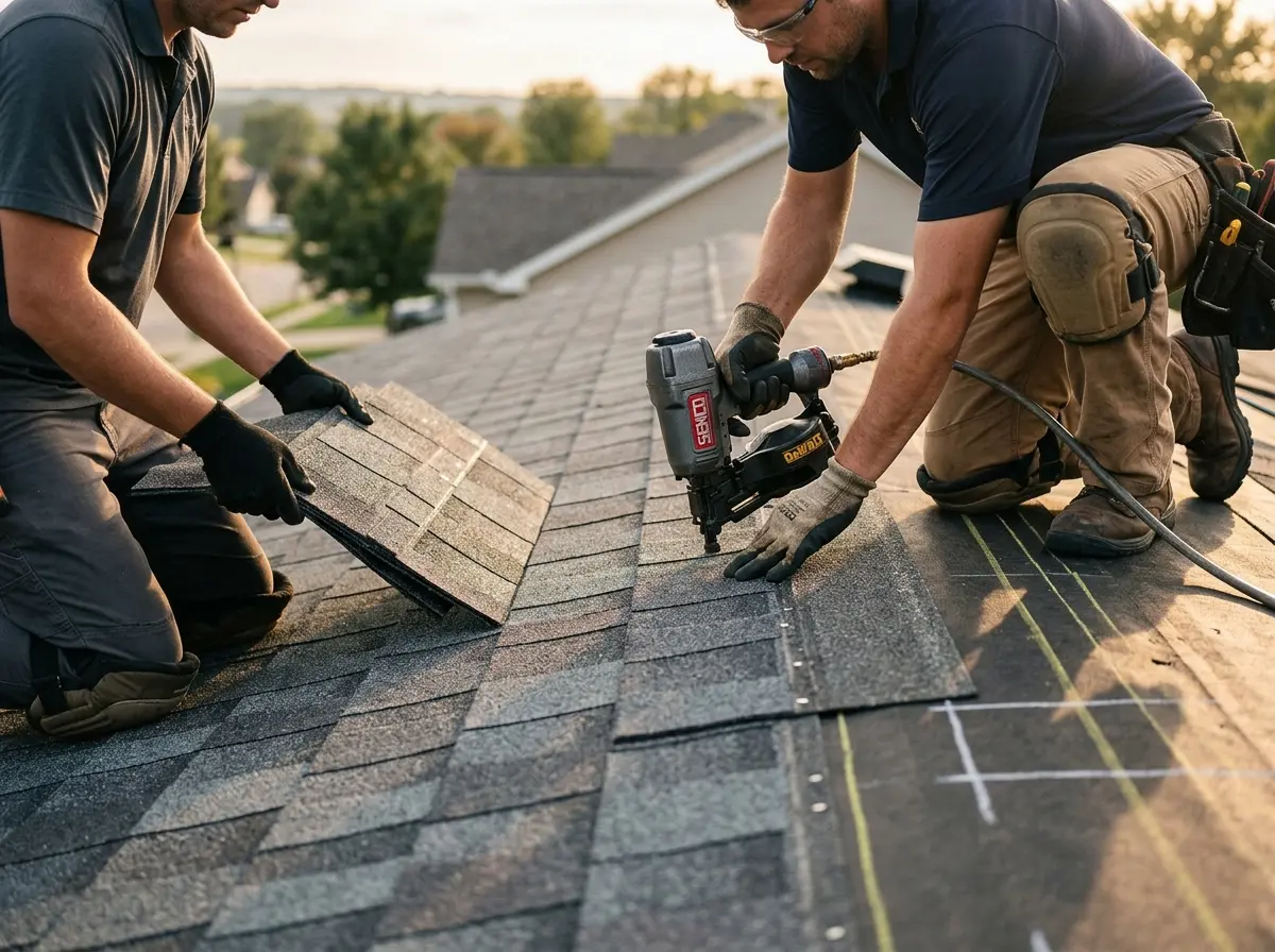 Professional roofer working on a residential roof in Show Low